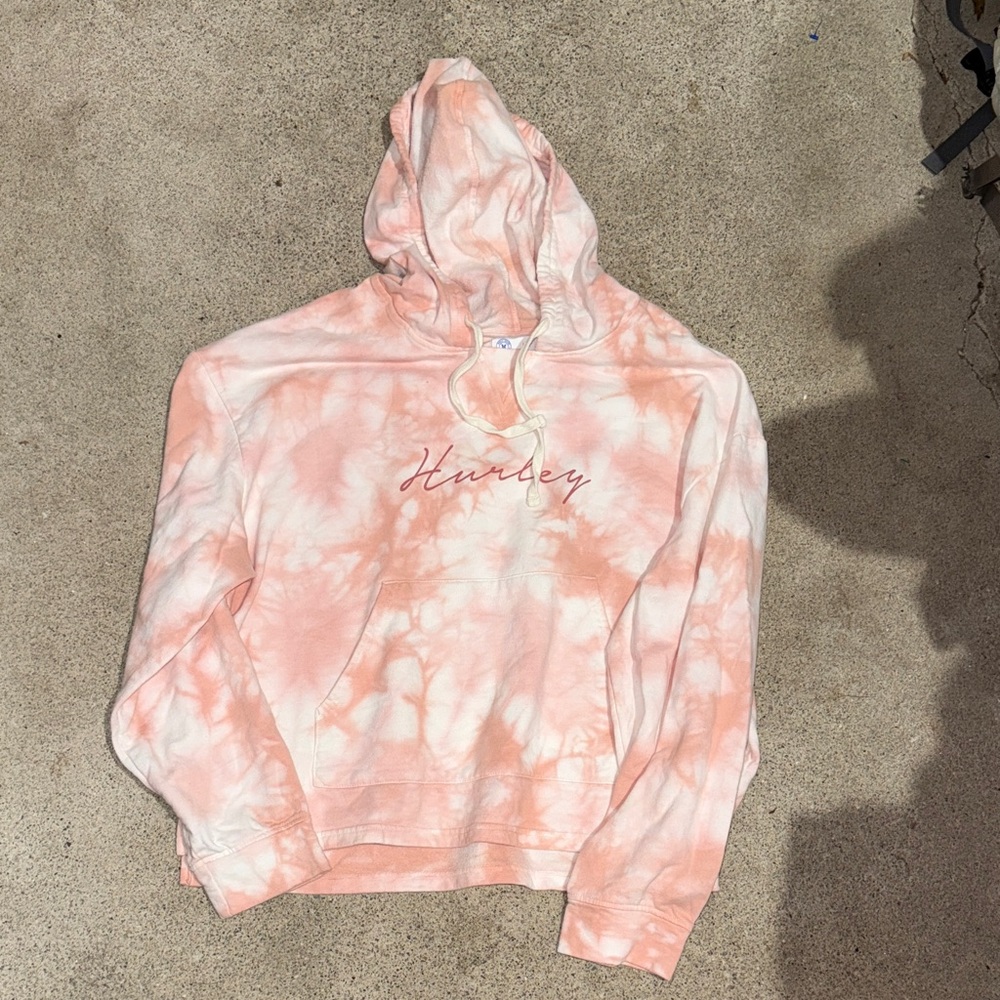Hurley Hoodie Pullover Sweatshirt Pink Tie Dye Cropped Pocket